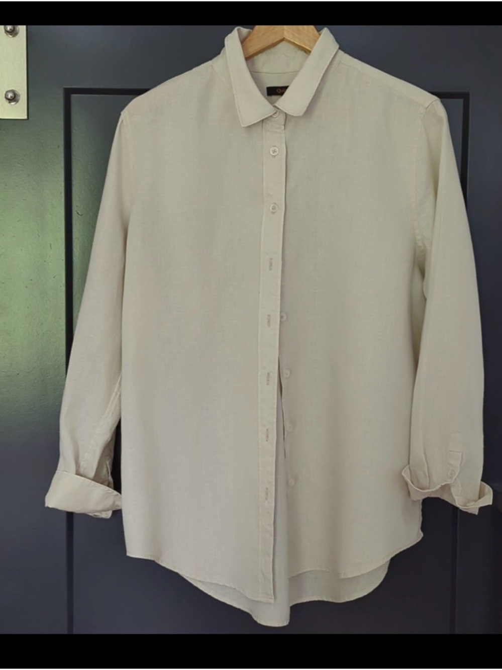 Quince Cream 100% European Linen Long Sleeve Button-Down Shirt
